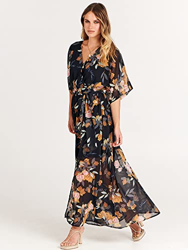 Image of ANRABESS Womens Boho Floral Wedding Guest Maxi Dress | Flowy A-Line Chiffon with Slit, Elegant V Neck Wrap Elastic Waist, Casual 1 /2 Sleeve Spring Summer Outfits, Tea Party