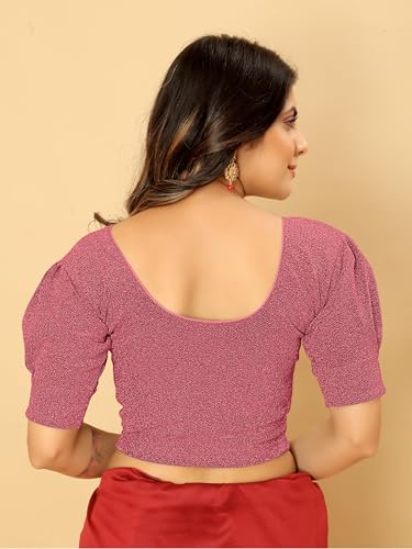 Image of Amazon Brand - Anarva Women's Readymade Shining Lycra Stretchable Round Neck Half Sleeve Blouses