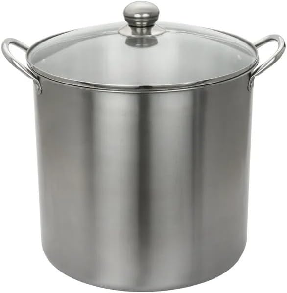 Stainless Steel Water Bath Canning Pot, 21.5 Quart, with Rack and Tempered Glass Lid, Holds 8 Pint or 5 Quart Jars