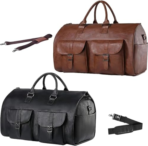 Garment Bags for Travel PU Convertible Garment Bag Multi-pocket Travel Bag with Shoulder Strap Portable Duffle Bag for Men Women (D)2