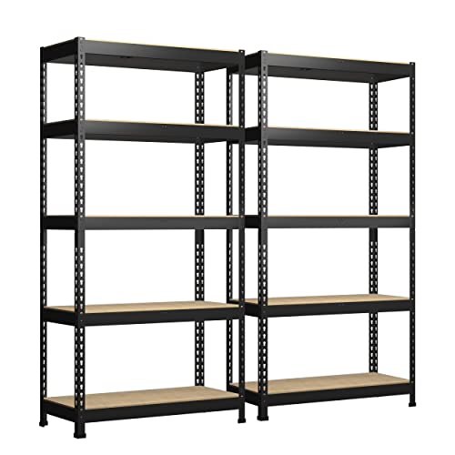 Image of PrimeZone Storage Shelves 2 Packs 5 Tier Adjustable Garage Storage Shelving, Heavy Duty Metal Storage Utility Rack Shelf Unit for Warehouse Pantry Closet Kitchen, 35.5 inch x 15.75 inch x 71 inch, Black