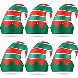 Laumoi 6 Pack Christmas Elf Felt Hats Green and Red Xmas Holiday Santa Hat Elf Bell Hat for Christmas Party Favors(Red Green Stripes)