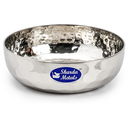 Image of Sharda Metals Hammered Stainless Steel Plate Small Side Dish Plates, Katori | Durable Mathar Plates for Rice, Snacks, Dinner & Breakfast | Kitchen Traditional Steel Dinnerware, 4.5 Inch - Set of 12