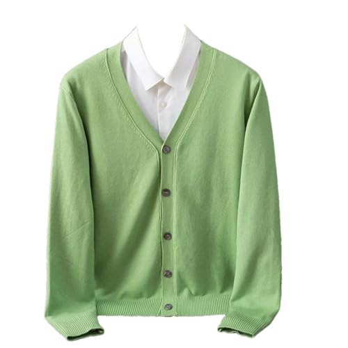 Men's Spring Sweater Cashmere Cardigan Solid Color Basic V-Neck Single Breasted Loose Fitting Tops
