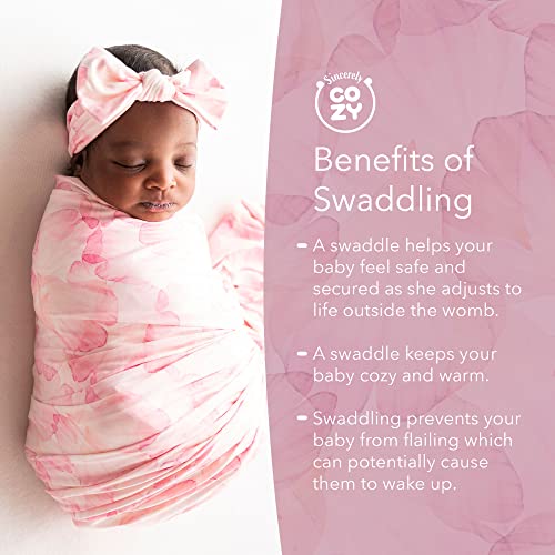 Image of Luxury Rayon from Bamboo Headband & Baby Swaddle for Newborns 0-3 Months, Rose Petal Love Newborn Swaddle Blanket for Baby Girls, Hypoallergenic, Breathable & Buttery Soft