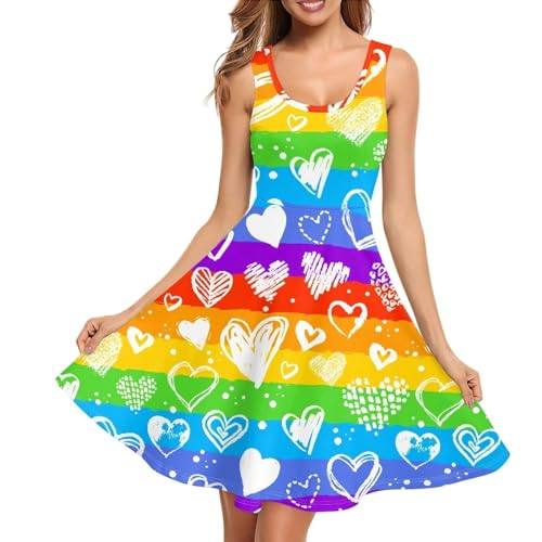 Image of TOADDITDO Women's Sleeveless O Neck Beach A-Line Party Coctail Tank Dresses Flared Sundress