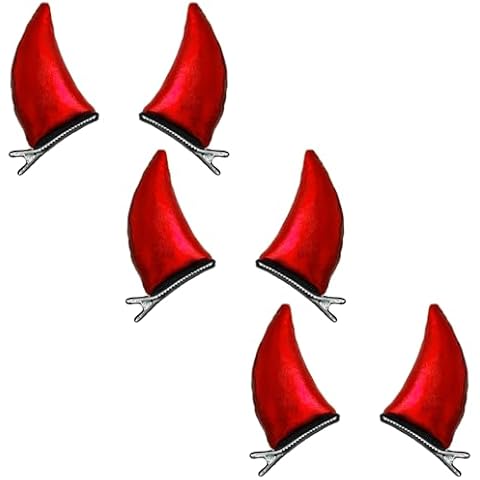WLBON 3 Pairs Halloween Devil Horns Hair Clips Red Demon Vampire Cow Ears Barrettes Headpiece Hair Pins Hairpins Hairclips Women Holiday Festival Parade Cosplay Dress Up Birthday Party Accessories Cover