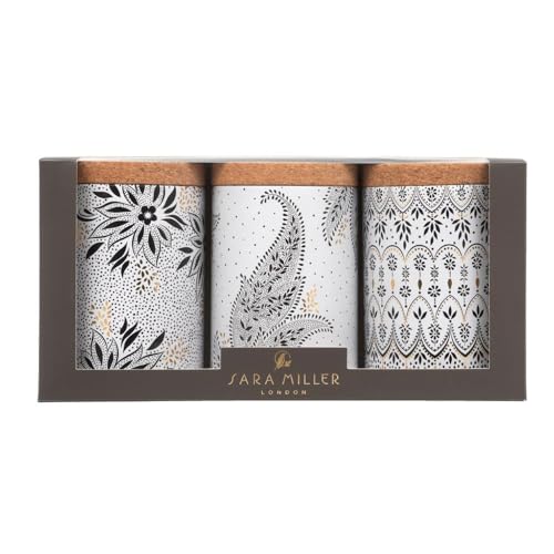 Elite Gift Boxes Sara Miller - Artisanne Noir Set 3 Caddies With Cork Lids 106 (D) X 150Mm
