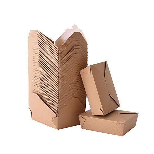 Take Out Boxes 71 Oz Chinese Take Out Containers 40 Pack Microwaveable Folding Natural Kraft Food Boxes for Food Take Out Boxes Ideal Leak and Grease Resistant Food Containers for Restaurants,Parties