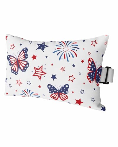 Outdoor Pillows Covers with Inserts Independence Day Blue Red Firework Star Butterfly Waterproof Pillow with Adjustable Strap Throw Pillows for Patio Furniture Pool Lounge Chair, 12x20 Inch, 1PCS