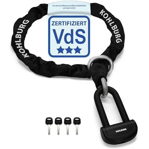 KOHLBURG 8kg massives 200cm VdS Sicherheits- Motorradschloss Typ Alcatraz, 13mm Spezialstahl-Kette, Kettenschloss höchste Sicherheitsstufe 15+ von 15 - Schloss lang VdS zertifiziert für Motorrad Ebike