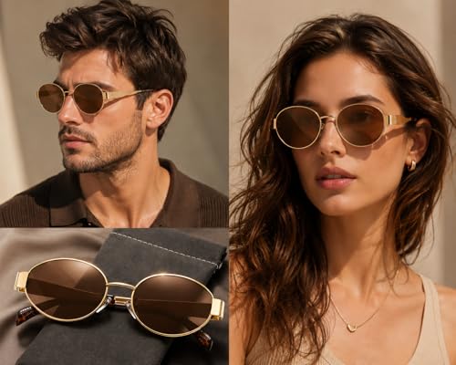 Image of FAVELA Retro Oval Sunglasses for Women & Men | Trendy Metal Sun Glasses Classic Shades | UV400 Protection Retro Oval Sunglasses Vintage Style.