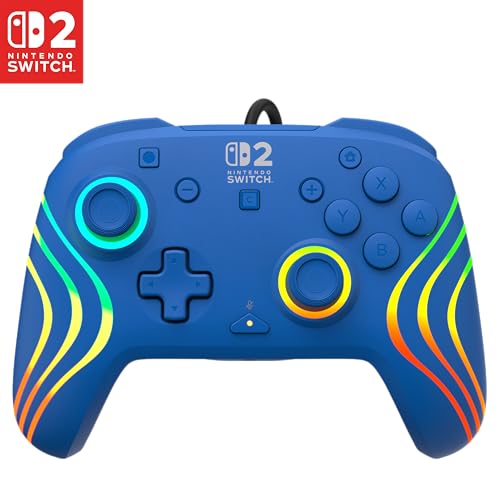 Turtle Beach Afterglow Wave Wired RGB Gaming Controller – Officially Licensed for Nintendo Switch 2, Nintendo Switch/Switch Lite/OLED – Hall-Effect Thumbsticks, Customizable Lighting – Blue
