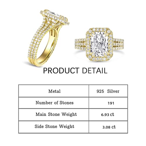 Jeulia Engagement Rings for Women;Sterling Silver Diamond Halo Anniversary Wedding Promise Ring 6.93 CT Radiant Cut Moissanite Band Ring with Jewelry Gift Box3