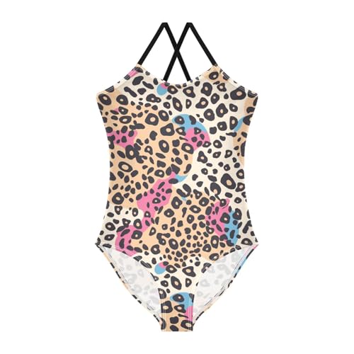 Leopard Print Kids Girls 1 Piecing Swimsuit Beach Swimwear Adjustable Shoulder Strap UPF 50+