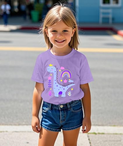 Image of Toddler Girls Clothes T-Shirt Short Sleeve Graphic Tee Cartoon Dinosaur 2-6T Girl Shirt Summer