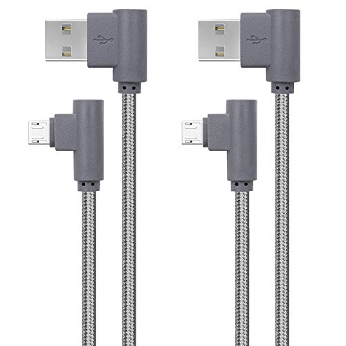 Micro USB Cable, 2 Pack Android Charger Cable, 3ft/1M 90 Degree Nylon Braided Samsung Micro USB Data Cable for Samsung, Nexus, LG, Motorola, Android Smartphones and More (Gray 3ft)
