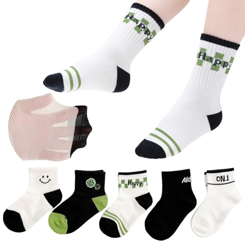 5 Pairs Boys Athletic Ankle Socks for Toddlers & Kids Breathable Cotton Thin Mesh Comfort Fashion Active Crew Socks
