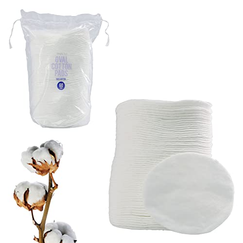 60 Great Value Cotton Ovals for Applying Creams and Lotions on Skin and Face, Great for Removing Makeup, Hypoallergenic Pads, 100% Pure Vegan Cotton (60 Count, White Oval Pads)