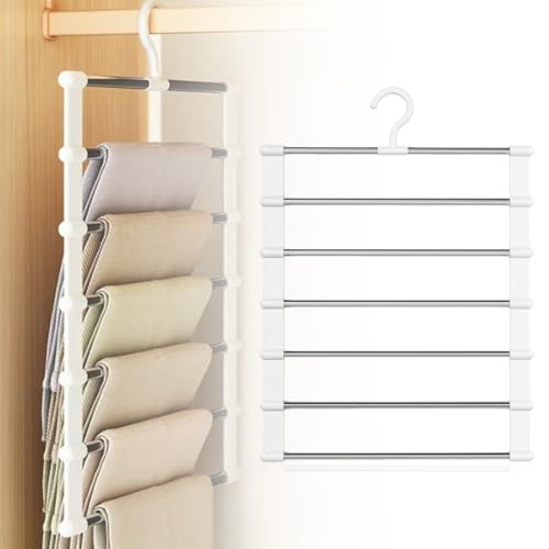 2 Piezas Perchas Pantalones Ahorra Espacio Plegables Multifuncional, 6 Niveles Perchas Pantalones Plegables en Acero Inoxidable, para Colgar Vaqueros, Bufandas, Toallas y Corbatas, 49 x 36cm