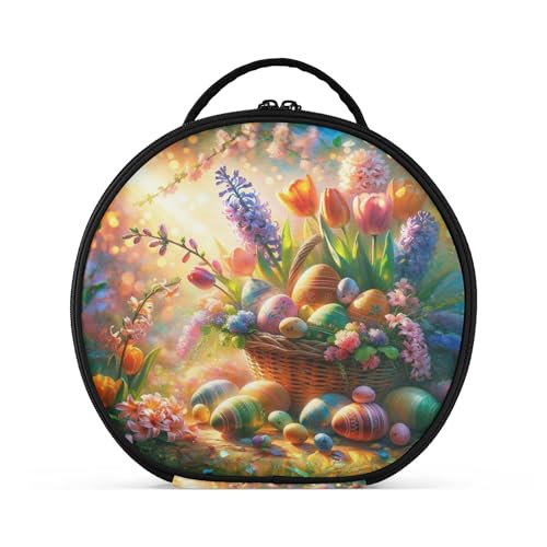 Takiito Easter Eggs Tulips Travel Makeup Case Portable Makeup Box Artist Cosmetic Case Organizer With Adjustable Dividers