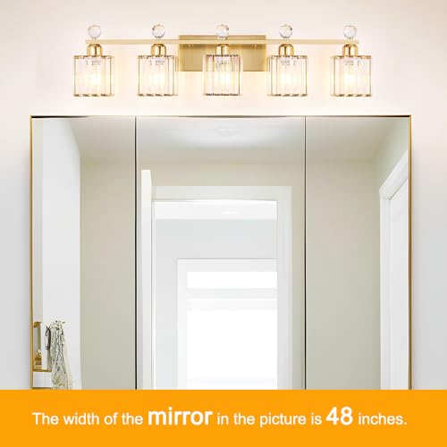 Image of Lxybcce Bathroom Vanity Lights Over Mirror - Easy Installation with Clear Guide, 5-Light Shadow-Free Design, Gold Crystal Finish - for Modern Home Bathroom Lighting Fixtures in DIY Projects