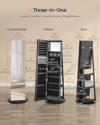 Image of SONGMICS HOME Standing Jewelry Armoire, Full Length Mirror with Storage