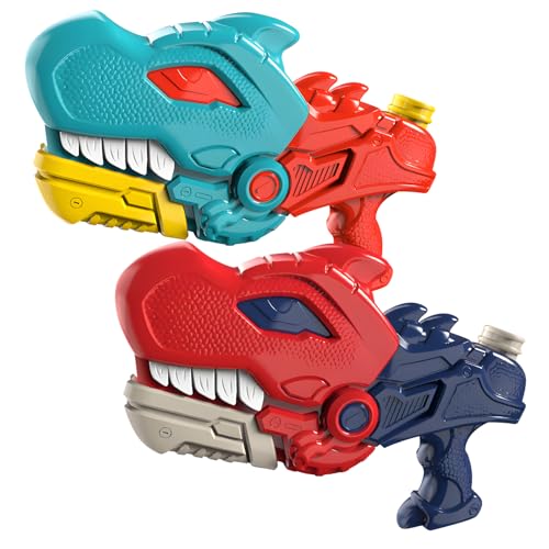 2 Piezas Pistola de Agua de Dinosaurio, 600 ml Pistola Agua con Alcance de 8 a 10 Metros para Niños y Adultos, Juguetes Water Gun para Jardín, Playa, Piscina Al Aire Libre