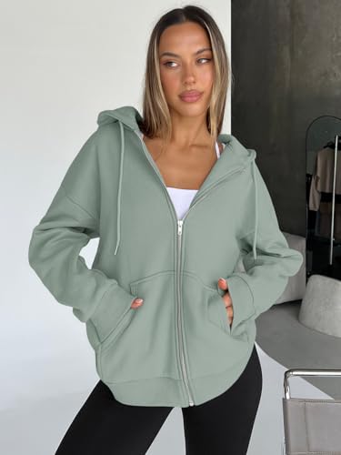 Image of Trendy Queen Womens Zip Up Hoodies 2026 Oversized Sweatshirt | Spring Fall Layering Jacket with Pockets, Casual Track Outfits, Cozy Fleece Winter Clothes