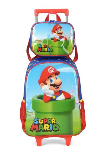 Kit Mochila Rodinha Escolar Masculina Super Mario Bros Luxcel 39432 (AZUL)