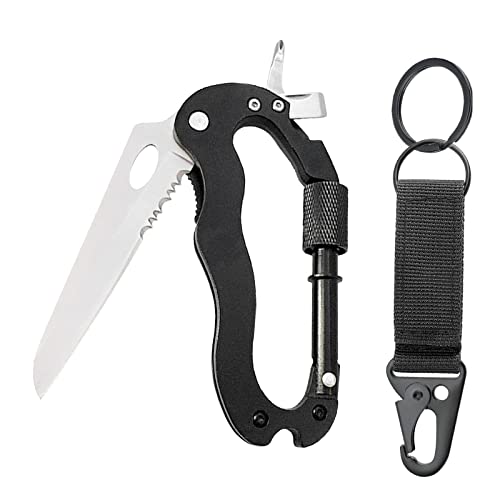 Karabiner Schlüsselanhänger Karabinerhaken Heavy Duty Mini Multitool Kletterausrüstung für Camping mit Klein Schlüsselring, 2 Pack Schwarz
