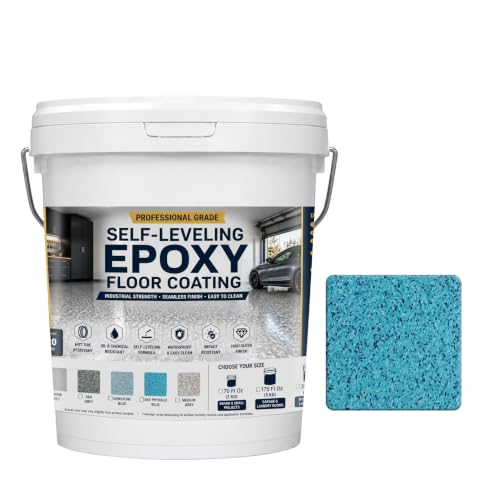 Epoxy Floor Paint Kit for Concrete Floors, High Gloss Garage Floor Coating, Waterproof & Chemical Resistant, Heavy Duty Epoxy Paint for Garage, Basement, Workshop & Indoor Concrete Surfaces, 700 Fl Oz （20KG） (Gemstone Blue)