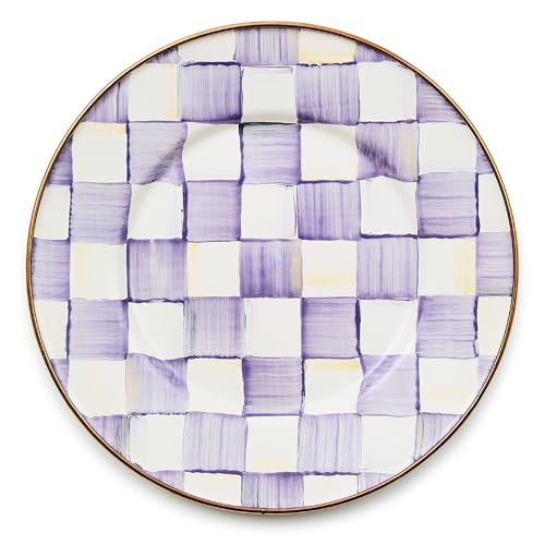 MACKENZIE-CHILDS Enamel Salad and Dessert Plate, Small Plate for a Dessert or Appetizer Dish, 8 Inches, Purple-and-White Violet Check