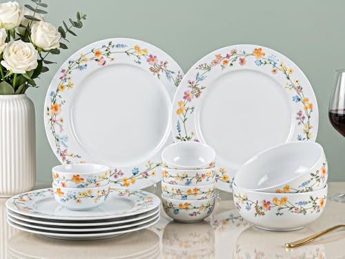 Image of Bodhi House Premium Porcelain Dinner Set 14 Pieces Serving for 6 | Floral Vine Design | Microwave & Dishwasher Safe | Crockery Set | Dinnerware Set for Home, Dining, Kitchen & Gifting