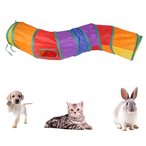 Icagy Cat Tunnel For Indoor Cats, Pet Cat Kitten Rabbit Ferret Play Toys Tube Tunnel Interactive Crinkle Collapsible Pop Up Rainbow #TOP6