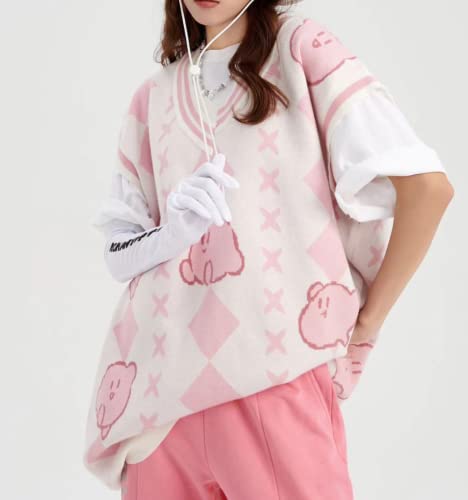 Kawaii Y2K Sweater Vest Aesthetic Clothes Anime Pastel Vintage Cute Clothing For School Teen Girls (Pink,Xl 170,Female,Us,Alpha,Adult,X-Large,Regular,Regular) #TOP5