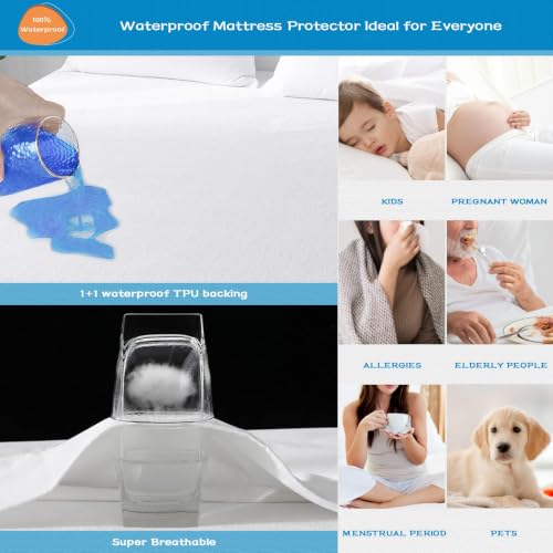 Image of GRT 2 Pack King Mattress Protector Waterproof, Breathable & Noiseless Premium Terry Waterproof Mattress Protector Fitted Deep Pocket from 5 inch to 21 inch, Smooth King Mattress Cover Machine Washable