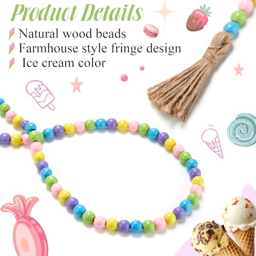 Image of Equsion Wooden Bead Garland with Tassels, Extra Long Fireplace Wood Bead Garlands Rustic Farmhouse Vintage Boho Beads Garland for Party Home Decor Tiered Tray Decorative Beads(Macaron Color)