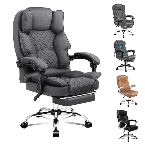 ALFORDSON Ergonomic Office Chair with 150° Recline, Home Fabric Chair with Lumber Back Support for Work with Footrest and Adjustable Height, Gaming Executive Computer Racer Swivel Chair (Fabric Grey)