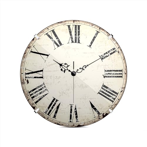 Mebus Orologio da parete vintage con numeri romani I senza ticchettio grazie al preciso movimento al quarzo, copertura in vetro a cupola, diametro: 35 cm, anticato