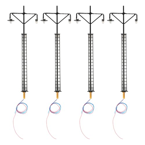 WANGCL Lot De 4 Lampadaires Ferroviaires LCD À L'échelle HO - Éclairage De Train Miniature En Métal Et ABS Pour Jardins Miniatures, Échelle 1:87, Avec Résistances 3 V/12 V (lumière Blanche/chaude)