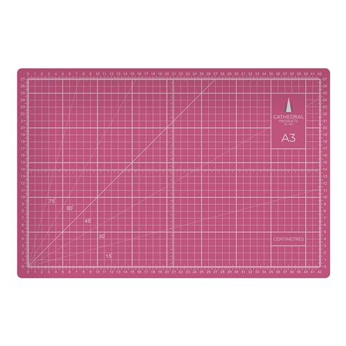 Cathedral Products A3 Double-Sided Self-Healing Cutting Mat | 3mm Thick | Metric and Imperial Grids | Pink