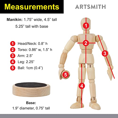 Artist Manikin Posable Figure - 4.5” Magnetic Wood Mannequin Form For Human Figure Drawing - Full Body Mini Wooden Art Model On Stand - Life Drawing Supplies #TOP2
