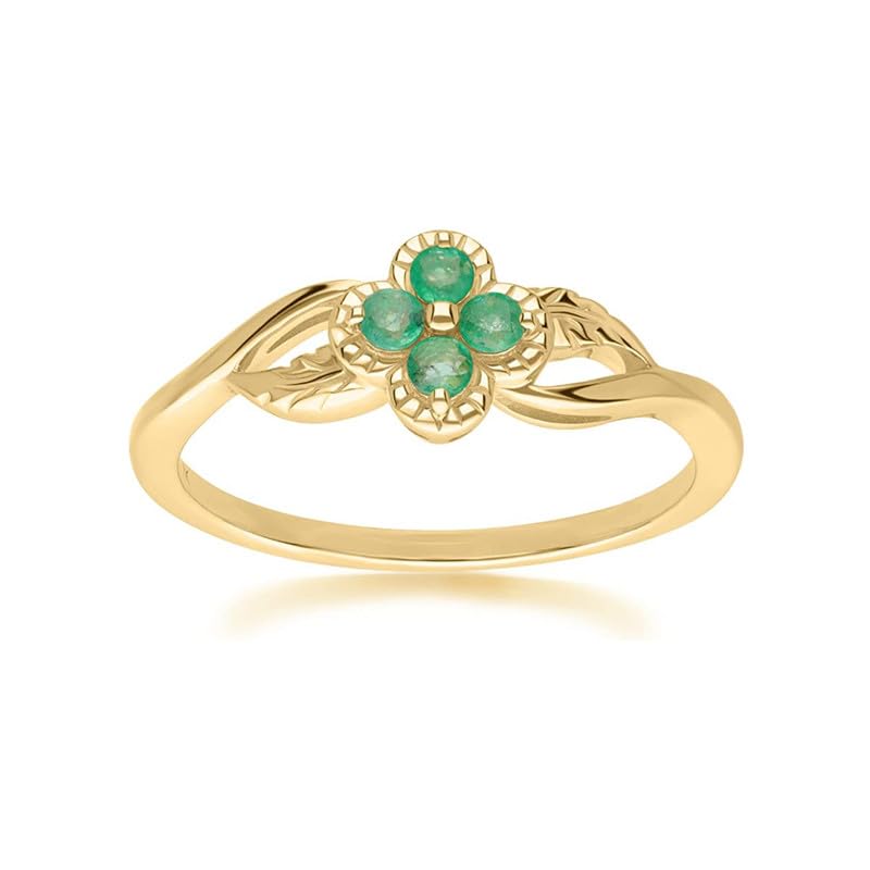 Bague en émeraude naturelle ronde et argent 925 plaqué or