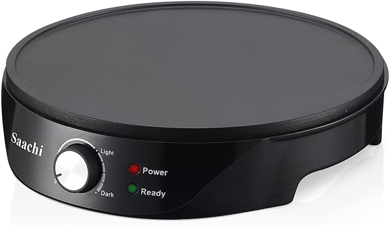 Saachi 30cm Anjero & Crepe Maker NL-CM-1863-BK, 1000W Electric Crepe Maker, Non-Stick Cooking Plate, Adjustable Temperature Control, Wooden Spreader & Spatula Included