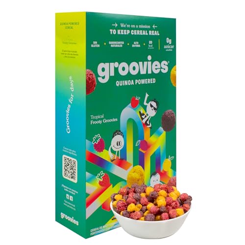 GROOVIES | Cereal de Quinoa Sin Azúcar | Cereales Gluten Free - Ideal para Tomar con Leche - Fuente de Proteina | Sabores Tropicales - Snacks Saludables | Caja 250gr