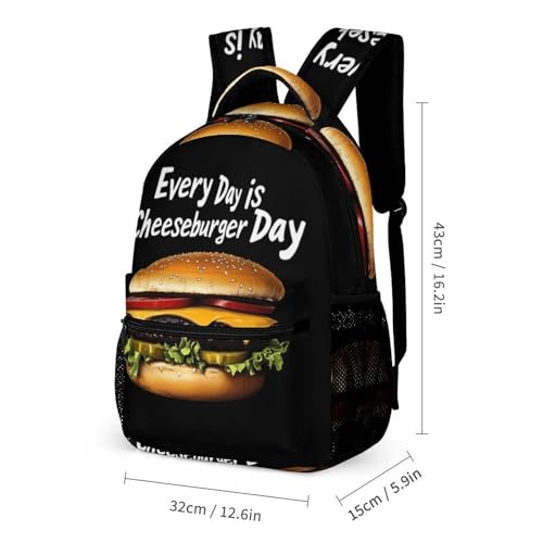Everyday Is Cheeseburger Day Printed Backpack with Lunch Box Bag Pencil Case Pouch 3pcs Daypack Set for Women Men2