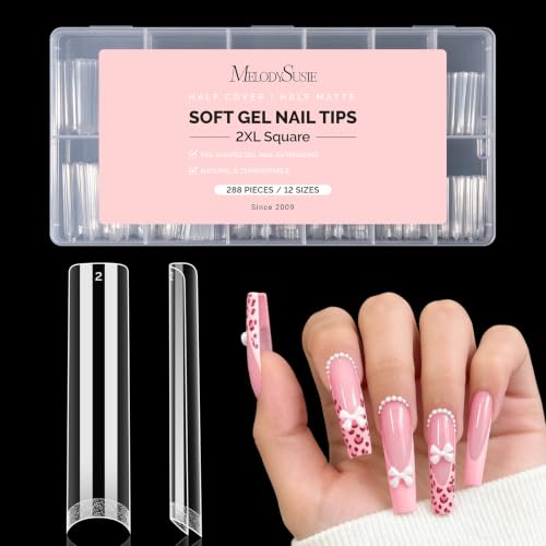 Image of MelodySusie Half Cover Long Square X Nail Tips - 288Pcs 12 Sizes