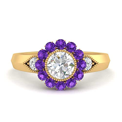 Image of Choose Your Gemstone Victorian Round Antique Engagement Ring Yellow Gold Plated Round Shape Vintage Engagement Rings Minimal Modern Design Birthday Gift Wedding Gift US Size 4 to 12