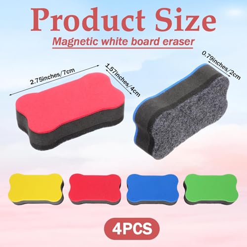 Image of Magnetic Duster for White Board, 4PCS Colorful Whiteboard Erasers, Duster for Black Board, 7cm x 4cm Small White Board Cleaner for Office, Classroom, Conference Room